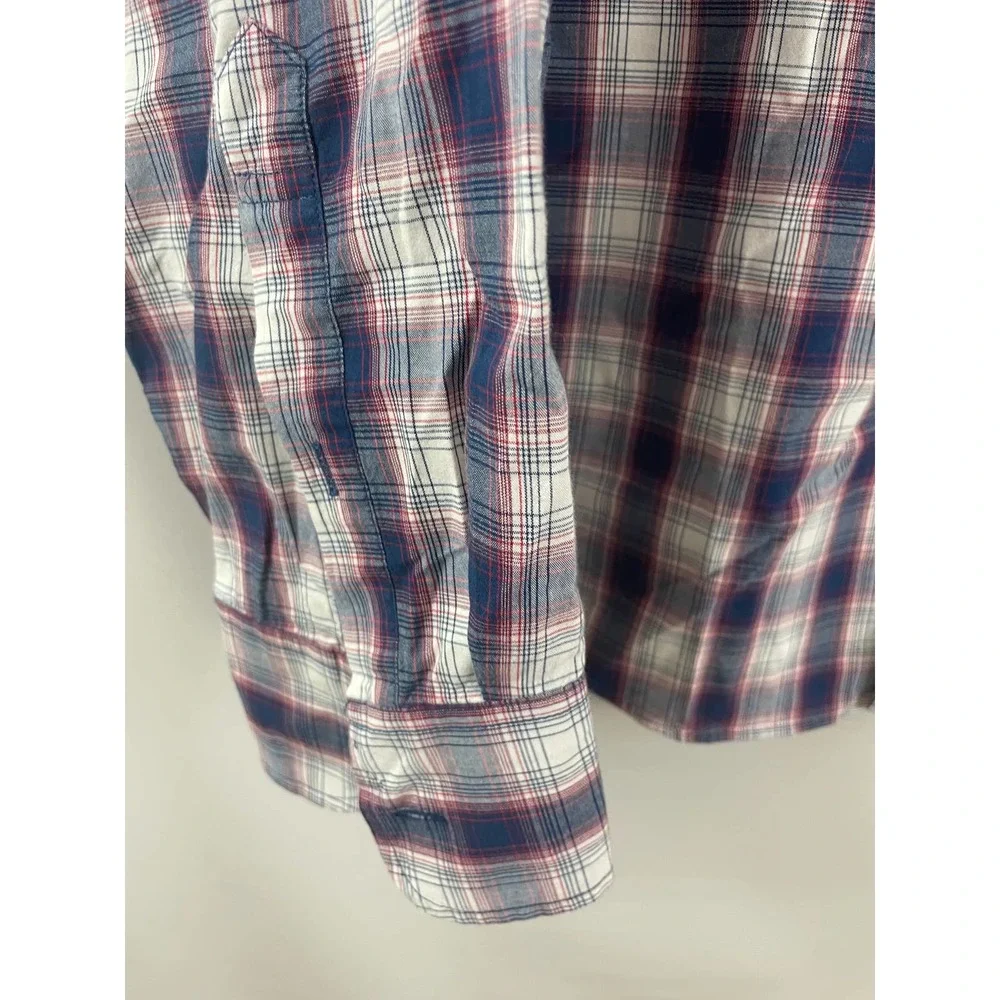 J. Crew Size XL men’s Plaid Button Down Shirt Long Sleeve Blue White 98% Cotton